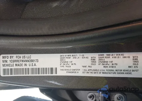 2022 Ram 1500 Big Horn 4X2 5'7 Box from USA, damaged, VIN 1C6RREFM4NN398173